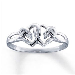 Kay Jewelers Diamond Double Heart Promise Ring 1/10 ct Sterling Silver